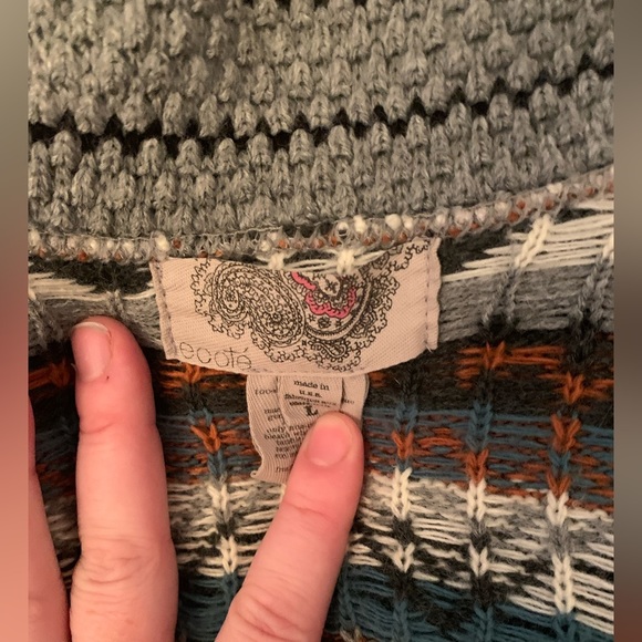 ECOTÉ Western Aztec Boho Retro cardigan size Large gray teal brown white - Picture 3 of 3